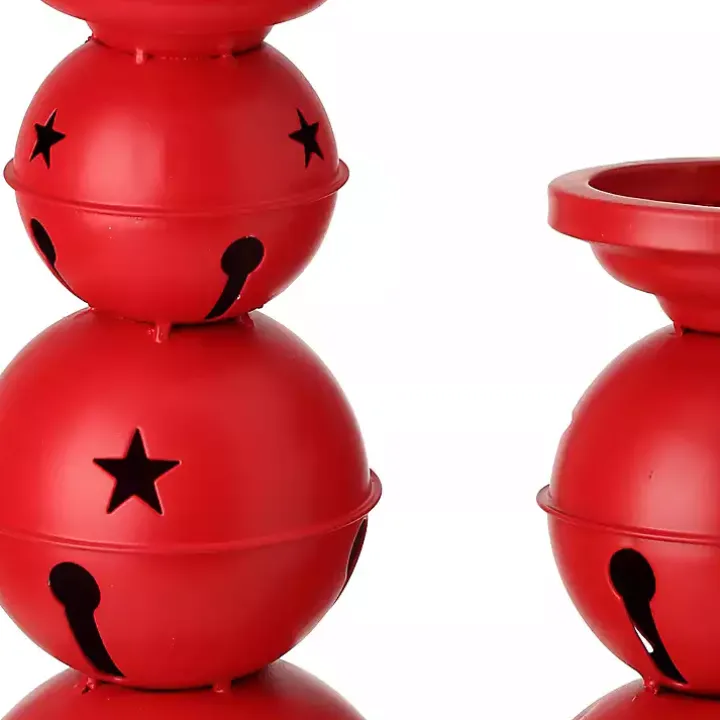Red Jingle Bells Candle Holders, Set of 2