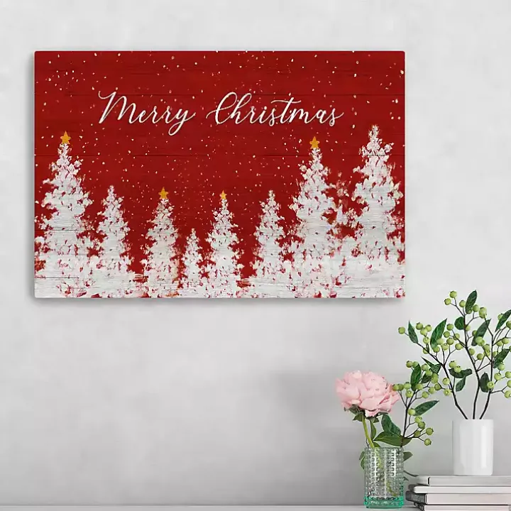 Red Merry Christmas Forest Canvas Art Print, 16x24