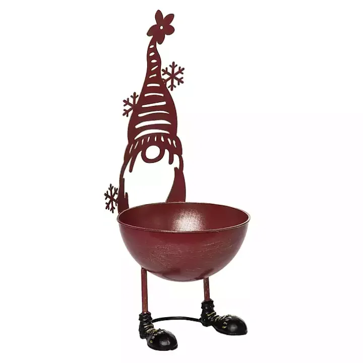 Red Metal Christmas Gnome Bowl, 15 in.