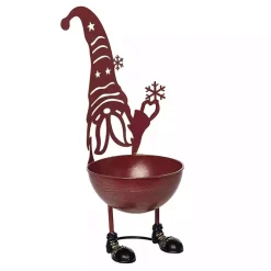 Red Metal Christmas Gnome Bowl, 16 in.