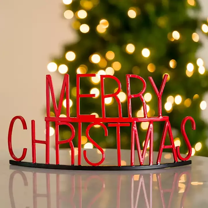 Red Metal Merry Christmas Tabletop Sign