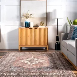 Red Persian Medallion Washable Area Rug, 3x5