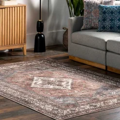 Red Persian Medallion Washable Area Rug, 3x5