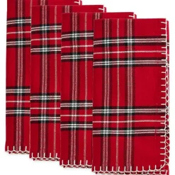 Red Plaid Whipstitch Napkins, Set of 4