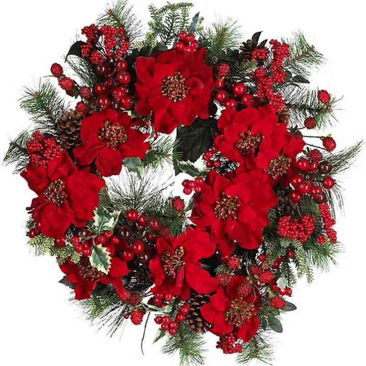 Red Poinsettia and Berry Wreath