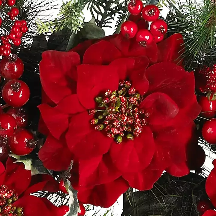 Red Poinsettia and Berry Wreath