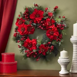 Red Poinsettia and Berry Wreath