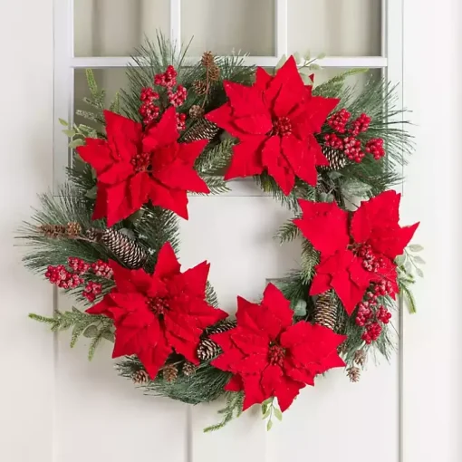 Red Poinsettia Christmas Wreath