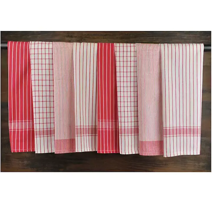 Red Stripe Kitchen Towels, Set of 8
