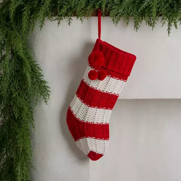 Red Striped Knit Christmas Stocking