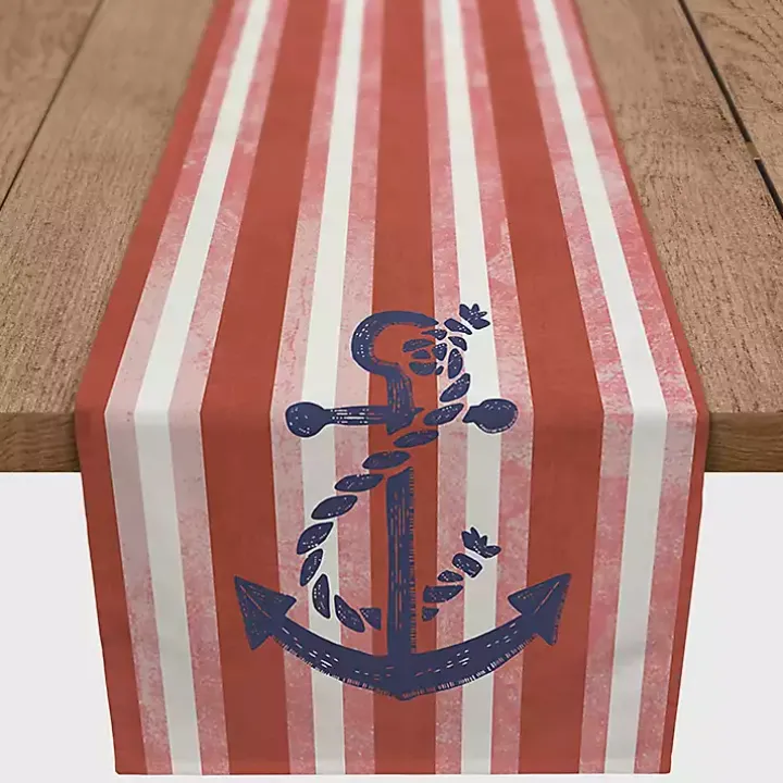 Red Stripes and Anchor Table Runner, 90 in.