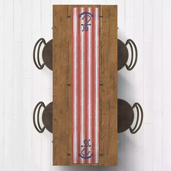 Red Stripes and Anchor Table Runner, 90 in.
