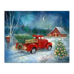 Red Truck with Tree Small Canvas Art Print