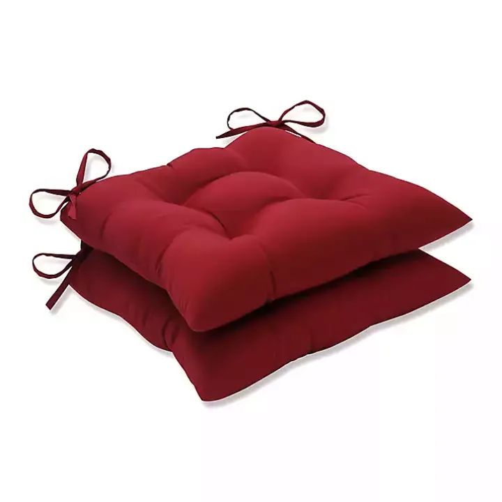 Red Tufted Square Outdoor Seat Cushions, Set of 2
