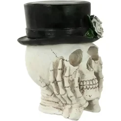 Resting Skull in a Top Hat Halloween Decoration
