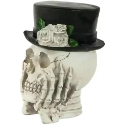Resting Skull in a Top Hat Halloween Decoration