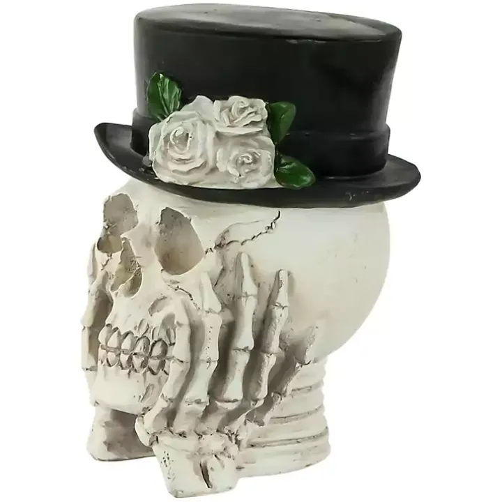 Resting Skull in a Top Hat Halloween Decoration