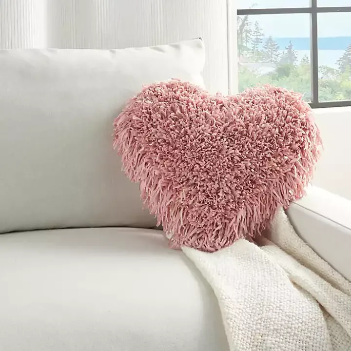 Rose Shaggy Heart Shaped Pillow