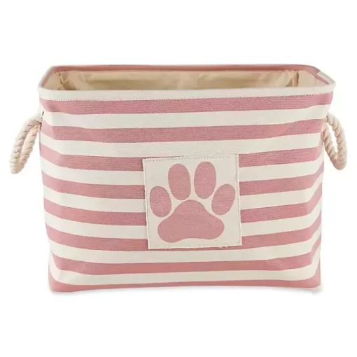 Rose Striped Paw Large Rectangular Pet Bin