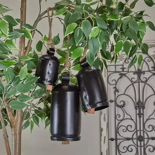 Round Black Iron Hanging Bells, Set of 3