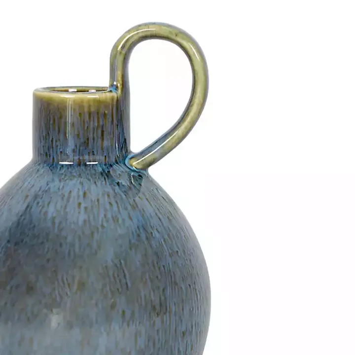 Round Blue Oversized Handle Jug Vase