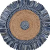 Round Braided Jute and Denim Area Rug, 3x3