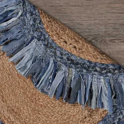 Round Braided Jute and Denim Area Rug, 3x3