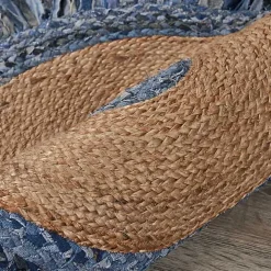 Round Braided Jute and Denim Area Rug, 3x3