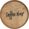 Round Brown Wood Coffee Bar Tray