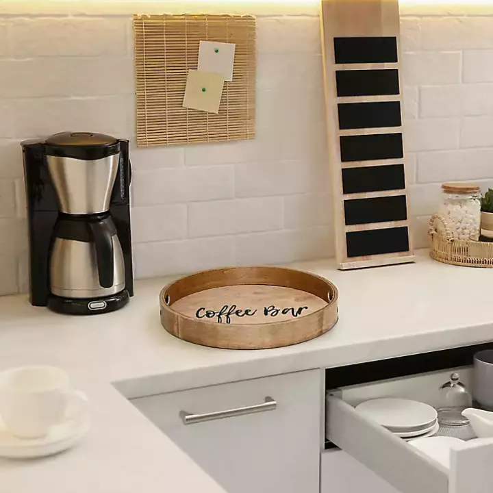 Round Brown Wood Coffee Bar Tray