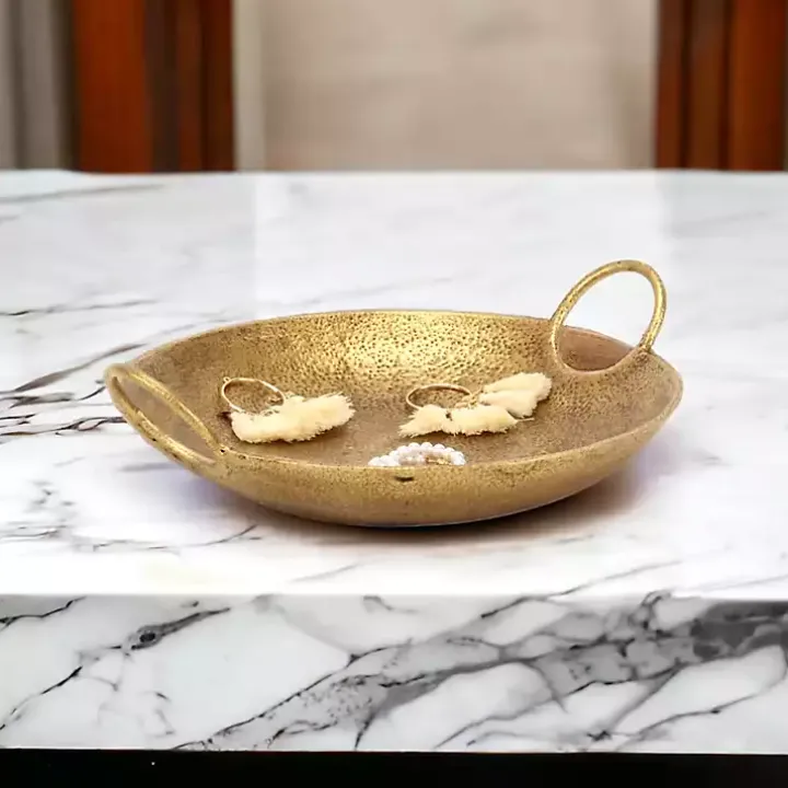 Round Gold Cast Iron Dish with Handles