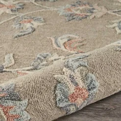 Round Gray Traditional Floral Area Rug, 4x4