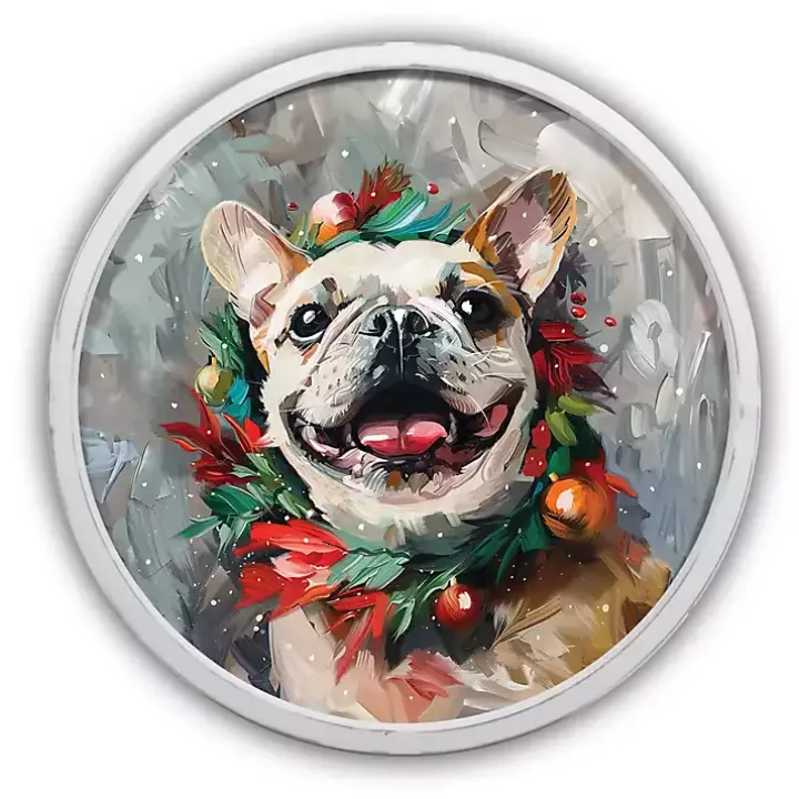 Round Holiday Frenchie Framed Art Print
