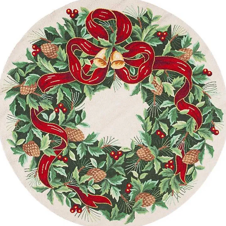 Round Ivory Vintage Poster Hooked Accent Rug