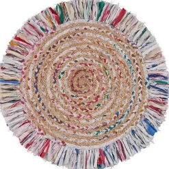 Round Multicolor Braided Jute Area Rug, 3x3