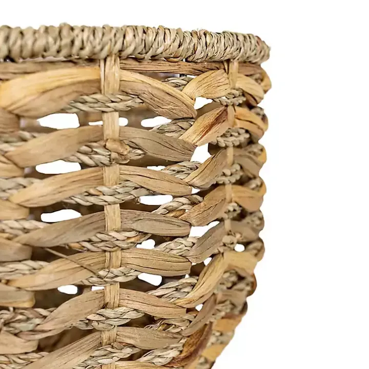 Round Natural Woven Hyacinth Baskets, Set of 2