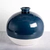 Round Satin Blue Stoneware Vase, 11 in.