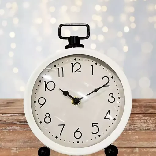Round White Metal Tabletop Clock