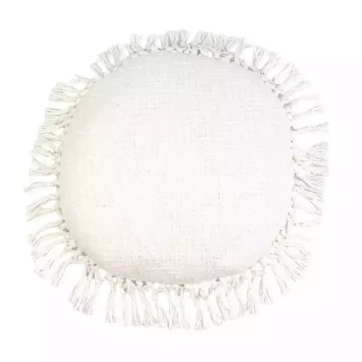 Round White Tassel Pillow