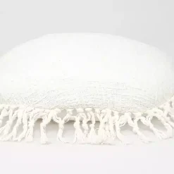 Round White Tassel Pillow