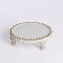Round White Wood Beaded Riser, 9 in.