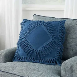 Royal Blue Diamond Fringe Throw Pillow
