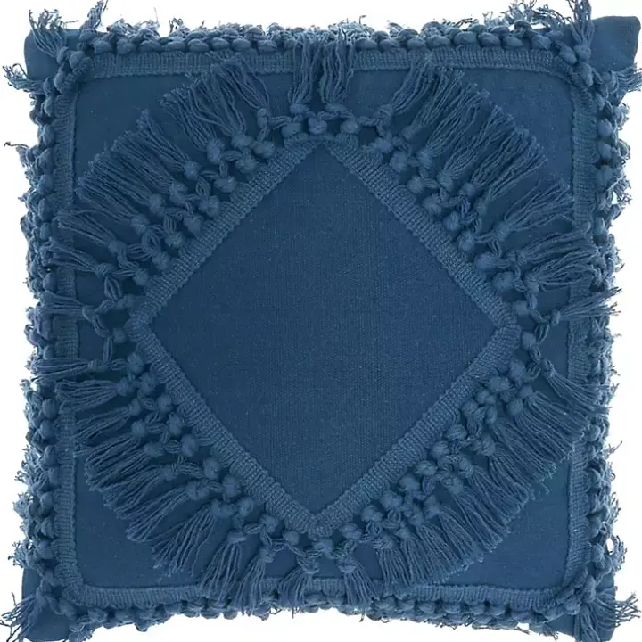 Royal Blue Diamond Fringe Throw Pillow