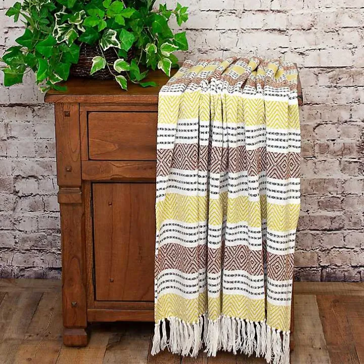 Rust and Neon Herringbone Multi Striped Throw