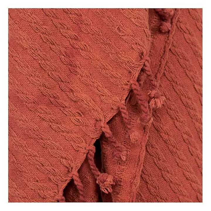 Rust Cable Knit Tassel Throw