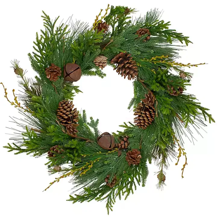 Rustic Pinecone and Jingle Bell Christmas Wreath