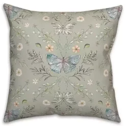 Sage Botanical Butterfly Throw Pillow