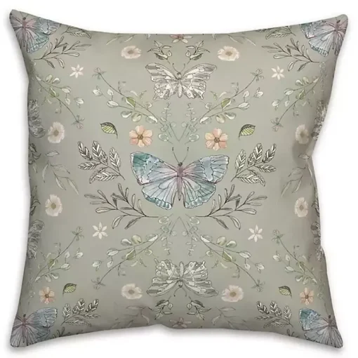 Sage Botanical Butterfly Throw Pillow