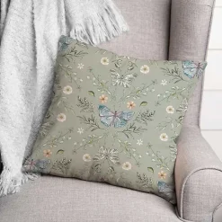 Sage Botanical Butterfly Throw Pillow