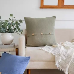 Sage Green Buttoned Throw Pillow